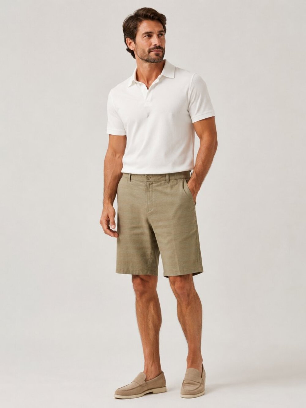 Hang Ten Men’s Khaki Hybrid Walking Shorts Stretch Zip Pocket Size 38